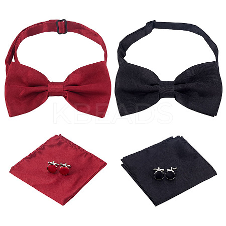 2 Bags 2 Colors Polyester Men's Bow Tie & Cufflink & Handkerchief Sets AJEW-ME0001-15-1