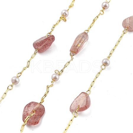 Natural Strawberry Quartz & Glass Link Chains CHC-K014-12G-05-1