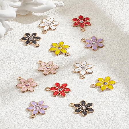 12Pcs 6 Colors Flower Alloy Enamel Pendants ENAM-LP0001-53-1