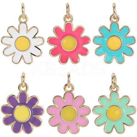 6Pcs 6 Colors Brass Enamel Pendants KK-BBC0021-50-1