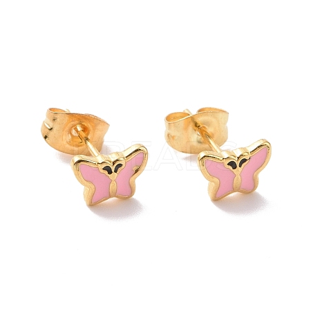 Enamel Butterfly Stud Earrings with 316L Surgical Stainless Steel Pins EJEW-P204-04G-03-1