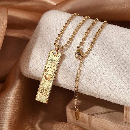 304 Stainless Steel Clear Cubic Zirconia Rectangle Constellation Pendant Necklaces for Women Men NJEW-S435-01G-D-1