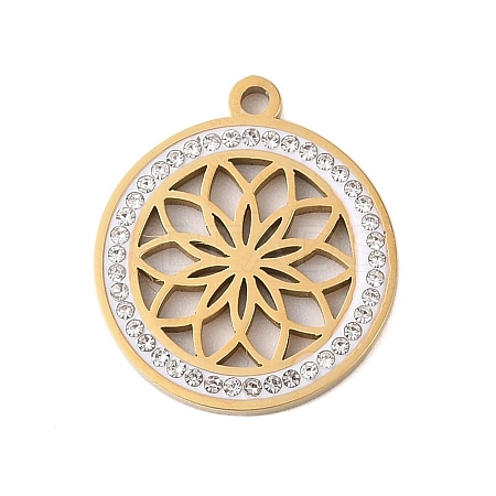 Preserved Fresh Flower 304 Stainless Steel Rhinestone Pendants STAS-S139-01G-04-1