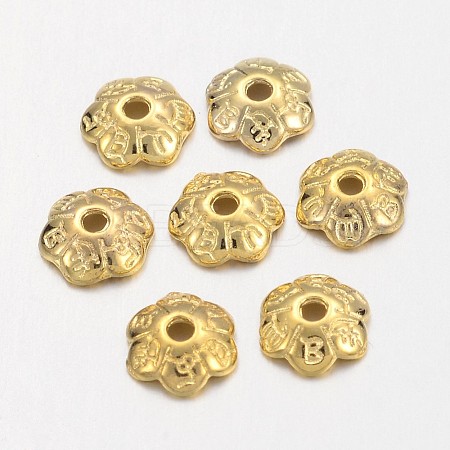 6-Petal Tibetan Style Alloy Flower Bead Caps TIBE-S220-G-RS-1