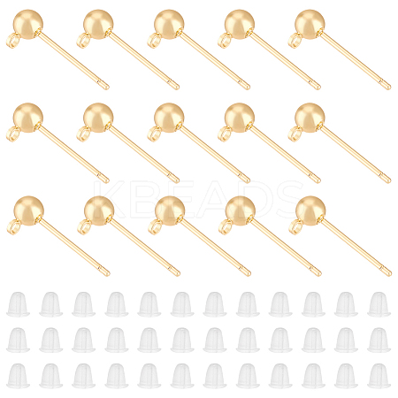 50Pcs Brass Ball Stud Earring Post with Horizontal Loops KK-BC0012-44-1