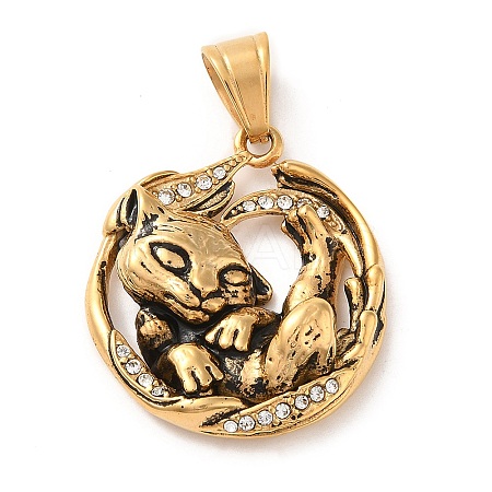 316L Stainless Steel Tibetan Style Rhinestone Pendants LS-STAS-D096-01B-AG-1