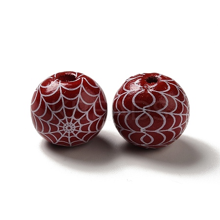 Halloween Printed Spider Webs Colored Wood European Beads LS-WOOD-K007-04E-1