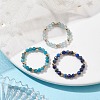 Natural Lapis Lazuli/Apatite with Glass Braided Beaded Finger Rings RJEW-JR00670-2