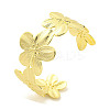 Flower Rack Plating Brass Open Cuff Bangles for Women BJEW-P322-05G-1