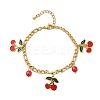 304 Stainless Steel Enamel Cherry Charm Bracelets BJEW-M095-01G-2