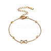 304 Stainless Steel Pave Clear Cubic Zirconia Bowknot Link Bracelets for Women BJEW-G759-10G-2