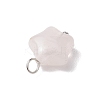 Natural Rose Quartz Star Charms with Brass Loops PALLOY-JF02733-02-4