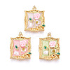 304 Stainless Steel and Enamel Resin ABS Imitation Pearl Glitter Powder Pendants STAS-T069-81M-1