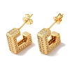 Square Box Design Brass Micro Pave Clear Cubic Zirconia Stud Earrings for Women LS-EJEW-A110-07G-2