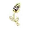 Rack Plating Brass Micro Pave Clear Cubic Zirconia Flower Connertor Charms KK-Z043-03D-1