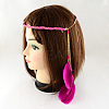 Women's Dyed Feather Braided Suede Cord Headbands OHAR-R186-02-2