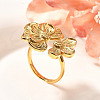 Flower 201 Stainless Steel Open Cuff Ring for Women RJEW-A053-02I-G-1