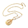 304 Stainless Steel & Plastic Pearl Teardrop with Tree Pendant Necklaces for Women NJEW-U051-01G-2