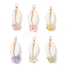 6Pcs 6 Colors Natural Cowrie Shell with Acrylic Flower Pendants PALLOY-JF04524-1