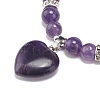 Natural Amethyst Round Beaded Stretch Bracelet with Heart Charm BJEW-JB09019-02-4