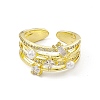 Clear Cubic Zirconia Rectangle & Rhombus Open Cuff Ring with Plastic Pearl Beaded RJEW-I091-15G-2