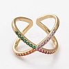 Brass Micro Pave Cubic Zirconia Cuff Rings RJEW-C101-13G-4