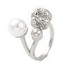 304 Stainless Steel Round Ball Open Cuff Ring with ABS Plastic Imitation Pearl RJEW-G297-02P-1