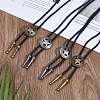 4Pcs 2 Colros Retro Alloy Pendant Black PU Leather Lariat Bolo Tie Necklaces NJEW-ME0001-11B-3