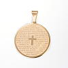 Ion Plating(IP) 304 Stainless Steel Flat Round with Word Lord's Prayer Cross Pendants X-STAS-P085-25-1