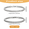1Set 2Pcs  Stainless Steel Cuban Link Chain Bracelets for Men BJEW-LP0001-28-2