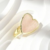 Heart Brass Natural Rose Quartz Finger Rings RJEW-D304-01G-B-1