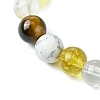 Natural Howlite & Synthetic Citrine & Natural Tiger Eye & Natural Quartz Crystal Round Beaded Stretch Bracelets BJEW-JB10910-09-3