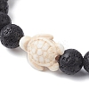 Natural Lava Rock Round & Synthetic Turquoise Turtle Beaded Stretch Bracelet for Women BJEW-JB09700-04-3