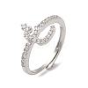 Rack Plating Brass Cubic Zirconia Arabic Letters Adjustable Rings for Women RJEW-S407-10P-06-1