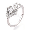 Leaf Brass Micro Pave Clear Cubic Zirconia Cuff Ring Settings KK-T076-34P-1