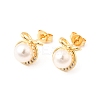 Bowknot with Round Brass Micro Pave Clear Cubic Zirconia Stud Earrings EJEW-A135-29G-4
