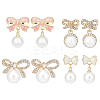 4 Pairs 4 Styles Alloy Enamel Bowknot & Plastic Pearl Dangle Stud Earrings with Sterling Silver Pins EJEW-AN0004-93-1