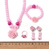 Cute Unicorn Alloy Plastic Children's Beaded Necklace & Bracelet & Cuff Ring & Clip-on Earring Jewelry Sets for Girl's FS-WGF4311-06-3