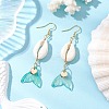 Natural Cowrie Shell Glass Dangle Earrings EJEW-JE06385-02-1