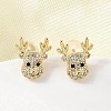Deer Brass Micro Pave Clear Cubic Zirconia Stud Earrings EJEW-A146-03G-1