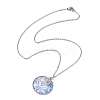 Steel Blue Glass Flat Round & Alloy Pendant Necklace NJEW-JN04453-01-2