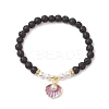 Natural Lava Rock Round Beads with Brass Rhinestone Spacer Beads and Shell Pearl Bead and Electroplate Non-magnetic Synthetic Hematite Beads and Alloy Pendants Bracelets BJEW-JB11511-3