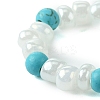 Round Synthetic Turquoise with Glass Seeded Beaded Stretch Rings for Women RJEW-JR00707-03-4