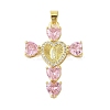Rack Plating Brass Micro Pave Cubic Zirconia Heart Shape Virgin Mary Cross Pendant KK-S380-44C-G-1