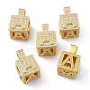 Alphabet Brass Micro Pave Clear Cubic Zirconia Pendants ZIRC-O045-01G-A-1