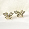Brass Clear Cubic Zirconia Butterfly Stud Earrings EJEW-L261-029A-G-2