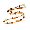 Natural Amber Flat Round and Round Beaded Necklaces NJEW-T019-11-3
