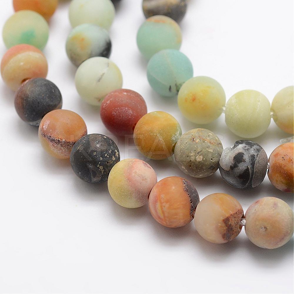 Wholesale Frosted Natural Amazonite Bead Strands Round 8mm Hole
