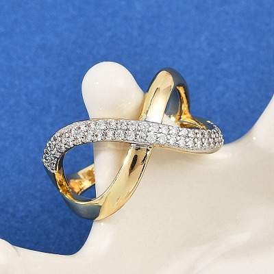 Brass Micro Pave Cubic Zirconia Cuff Rings RJEW-D326-03G-1