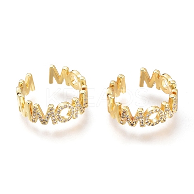 Brass Micro Pave Clear Cubic Zirconia Cuff Rings RJEW-I073-02G-1